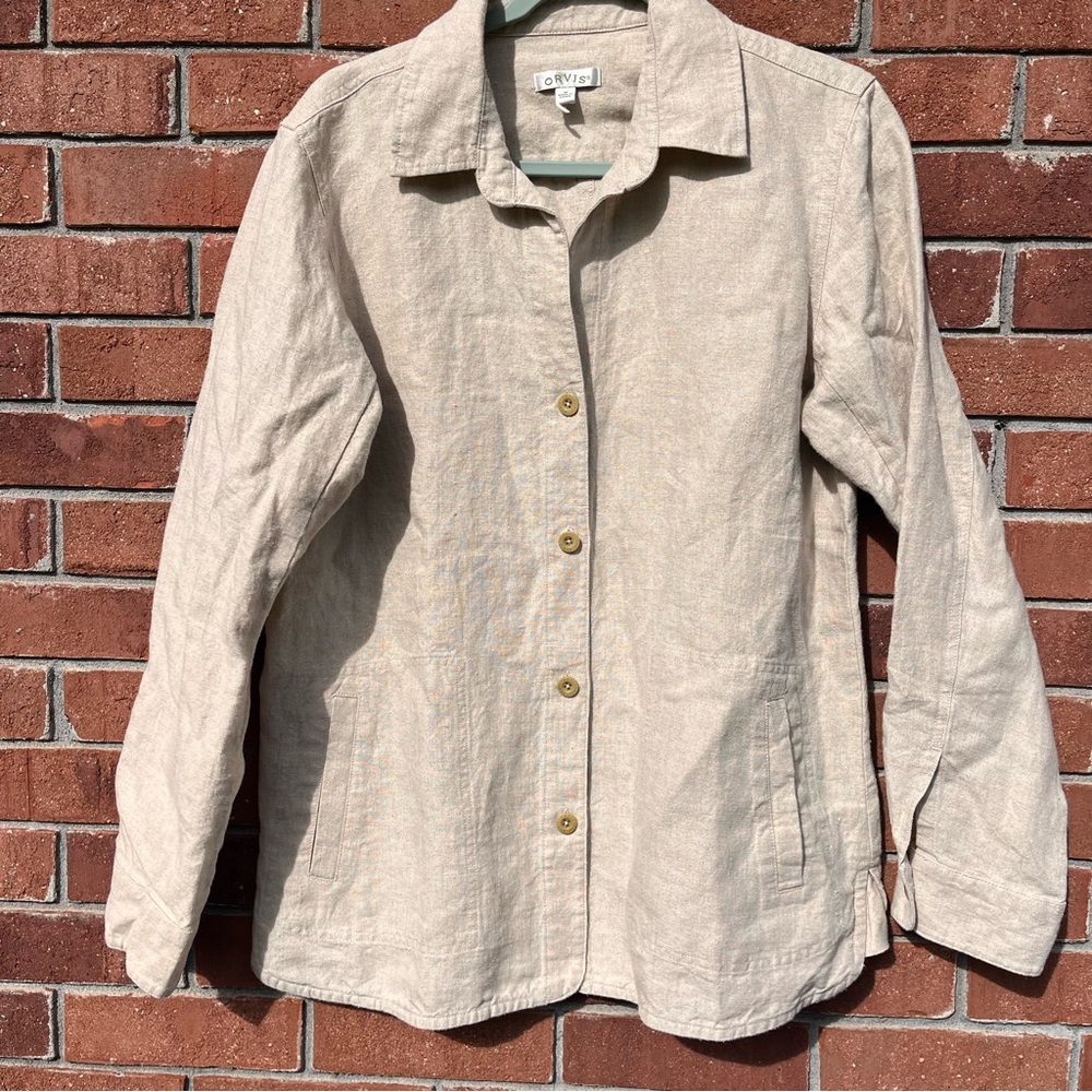 Orvis 100% Linen Shoreline Jacket Overshirt Size Medium Oatmeal Color